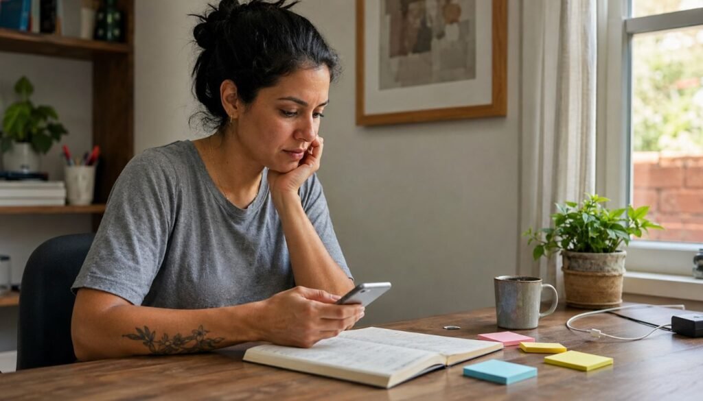 Gaslighting: 7 sinais de que você duvida de si 2 Gaslighting leva uma mulher a revisar mensagens e lembranças para confirmar se entendeu corretamente uma conversa.