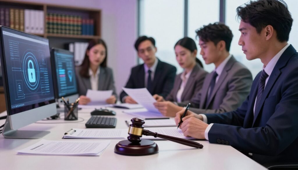 7 Formas Seguras de Guardar Provas de Violência Digital 3 Ambiente jurídico com martelo de juiz sobre a mesa para avaliar aspectos legais e provas de violência digital