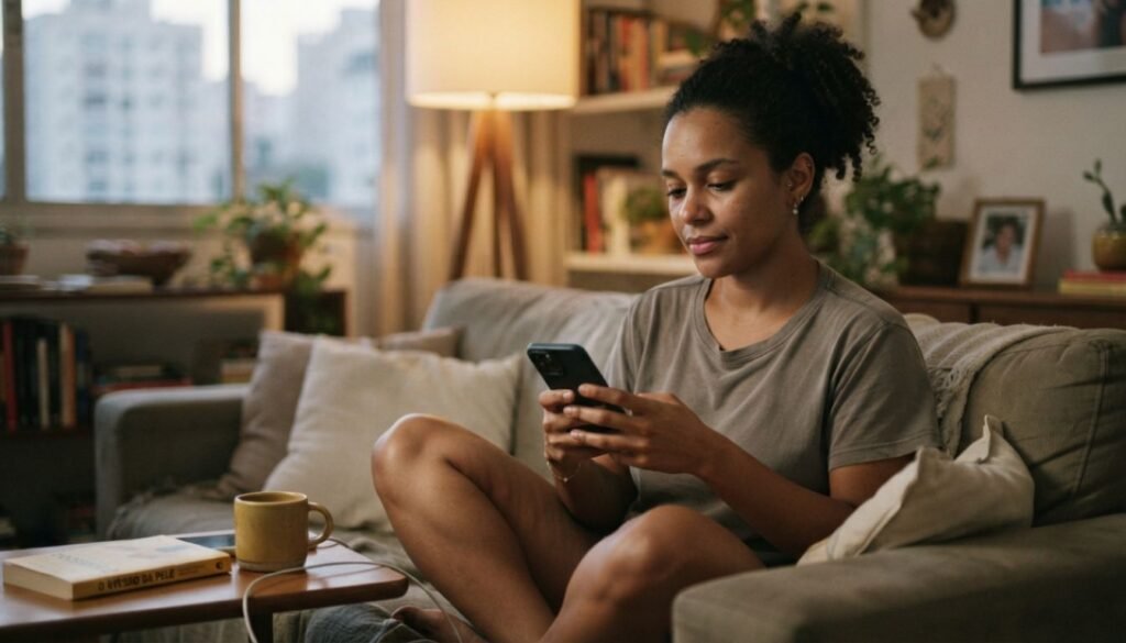 Pessoa usando chatbots de IA em saúde mental para organizar o que está sentindo