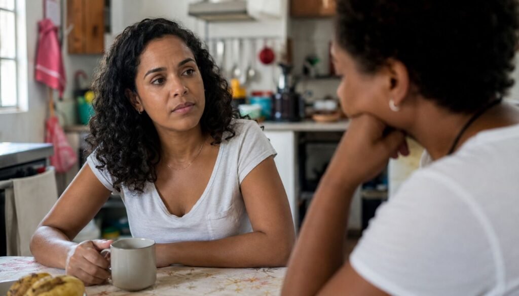 Gaslighting: 7 sinais de que você duvida de si 3 Gaslighting aparece em uma conversa calma na qual uma mulher demonstra dúvida enquanto sua percepção é desconsiderada.