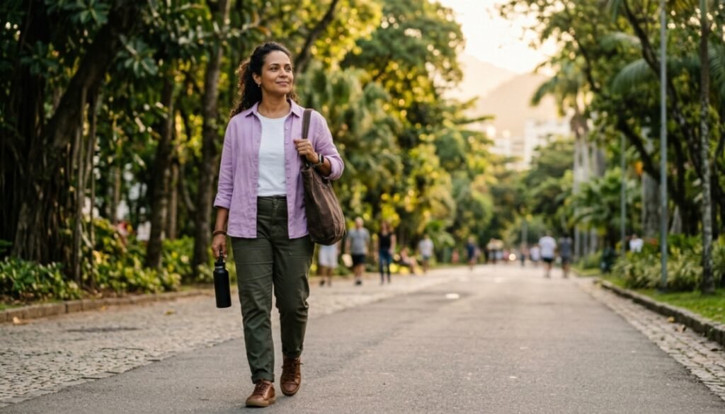 Agosto Lilás 2026: Entenda Por Que Este Mês É Importante 5 Mulher adulta caminhando ao ar livre com expressão de confiança e autonomia